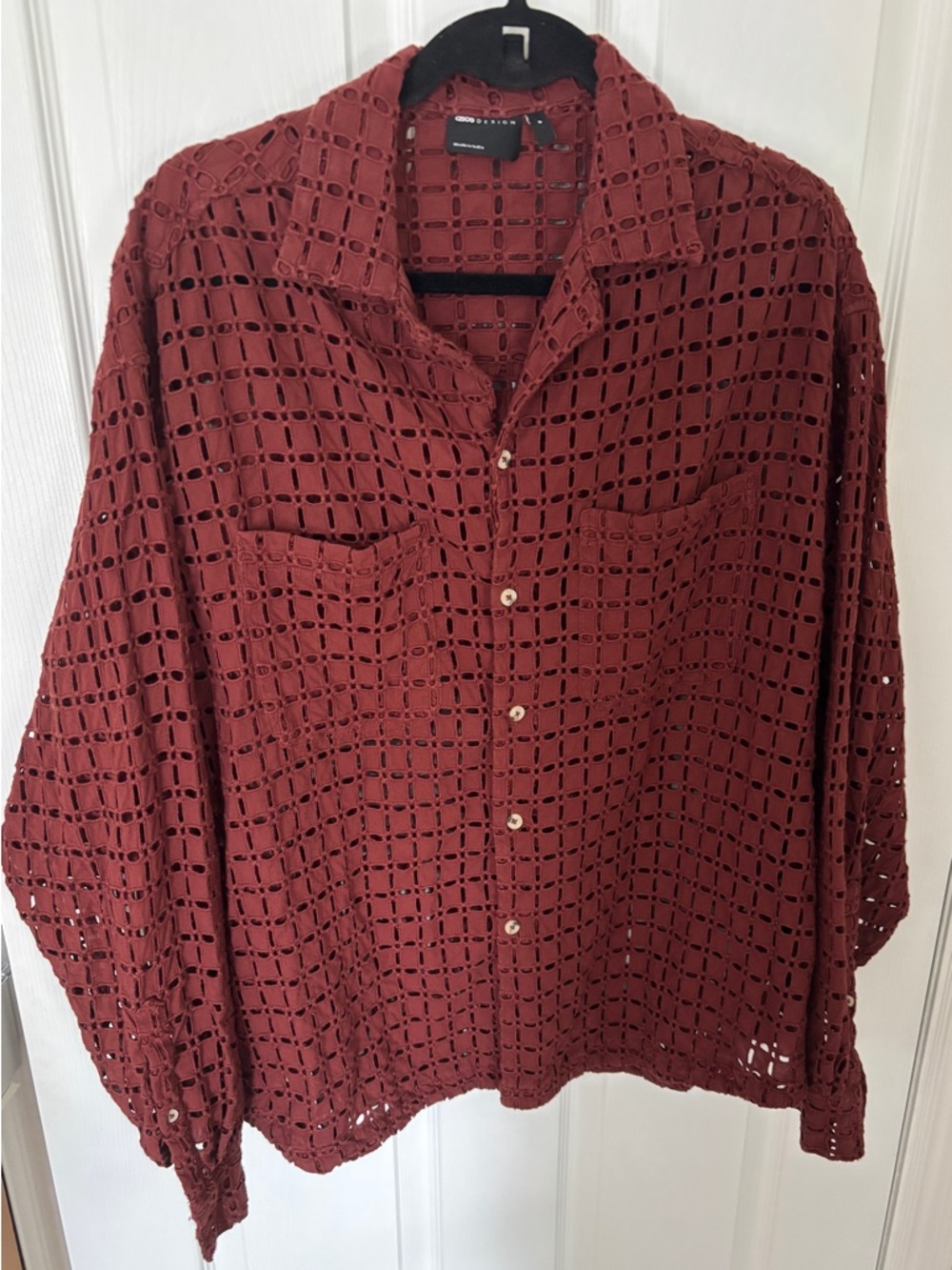 ASOS DESIGN oversized boxy shirt in openwork embroidered cotton